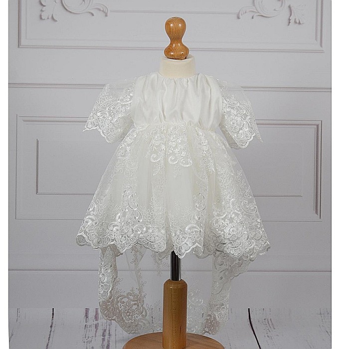Rochita botez bebe fetite CHARLOTTE din dantela alb-ivoire ocazii speciale, 3 piese [3]
