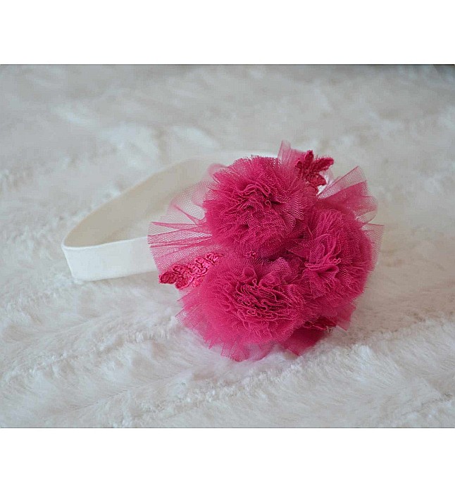 Rochita botez bebe roz pentru vara CARINA - set elegant tull si dantela fucsia ocazii speciale, 3 piese [5]
