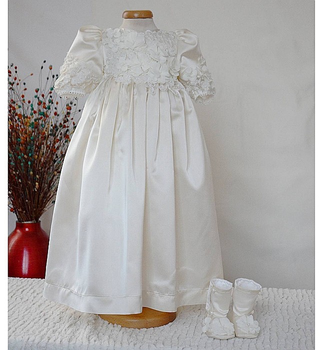 Rochita botez catolic de vara GRACE set elegant din dantela 3D, 4 piese [2]