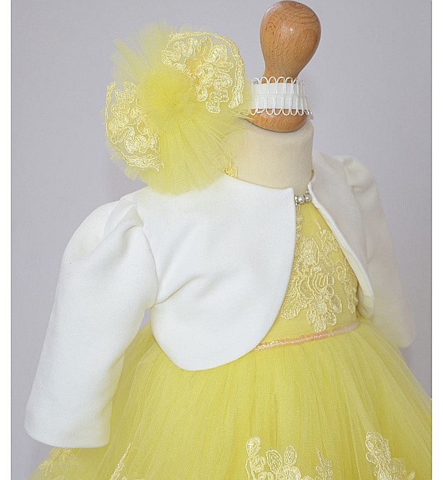 Rochita Botez fete fetite pentru vara Dantela Galbena si catifea 4 Piese, Sunshine Bolero [2]