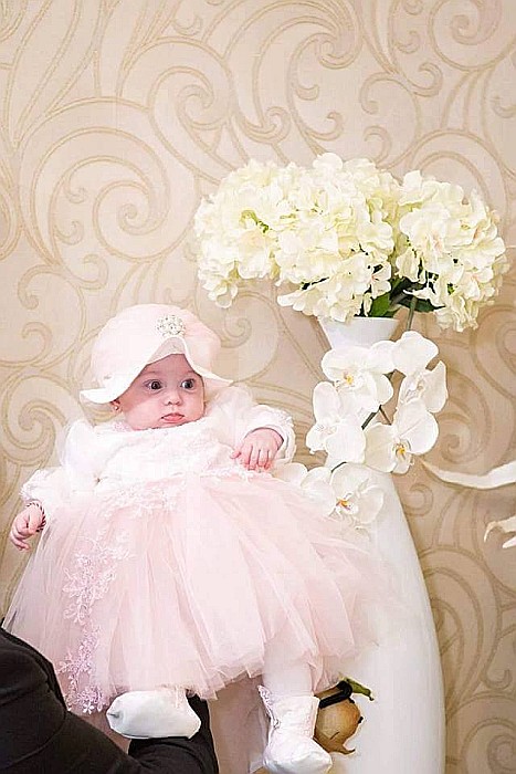 Rochita botez fetite bebe Princess - set printesa cu dantela roz si tull fin, 4 piese [4]