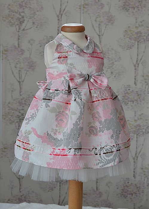 Rochita botez fetite roz de vara LUNA - set tafta subtire ocazii speciale, 3 piese [4]
