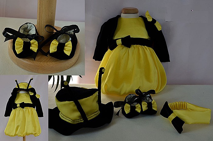 Rochita de botez galbena fetite ALBINUTA - set din matase cu bolero pentru ocazii speciale, 5 piese [2]