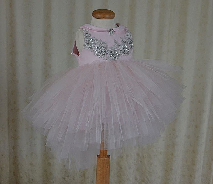 Rochita de botez roz de vara fetite DAPHNE - set dantela argintie, 3 piese [2]