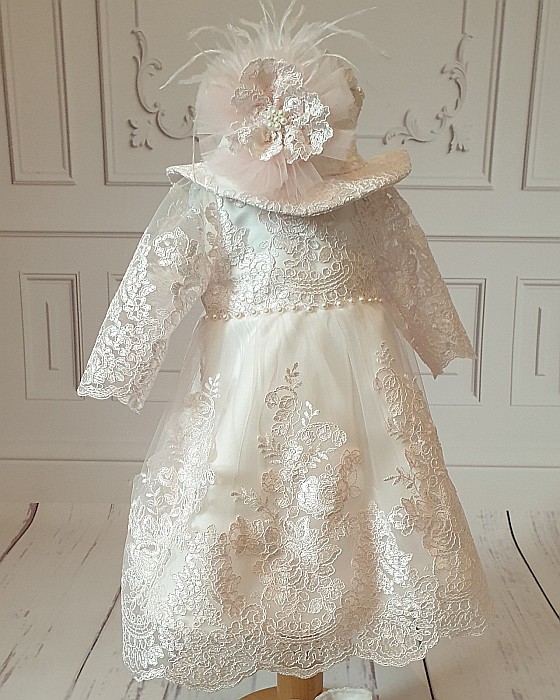 Rochita de botez roz fete fetite Antoinette - set elegant organza si dantela [2]