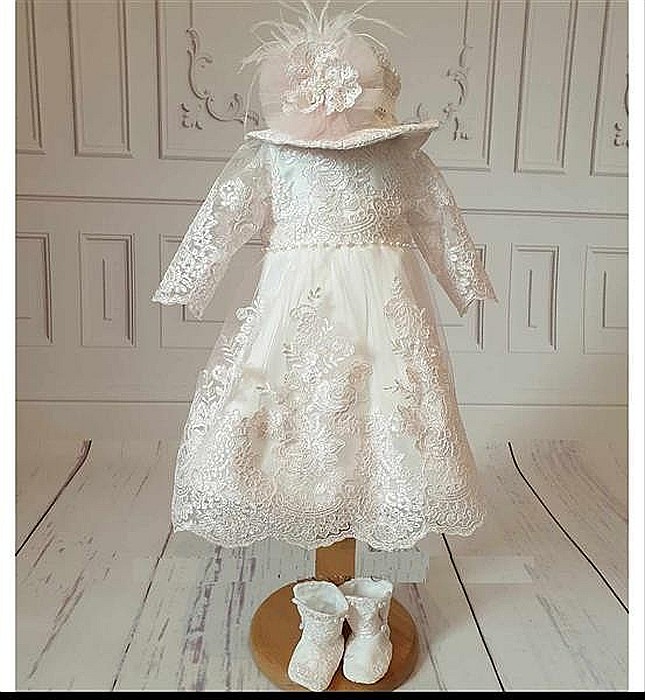 Rochita de botez roz fete fetite Antoinette - set elegant organza si dantela [7]