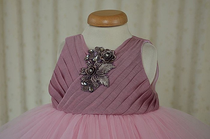 Rochita roz de botez fete fetite penru vara, Florenta- set vesel cu organza si tull, 3 piese [3]