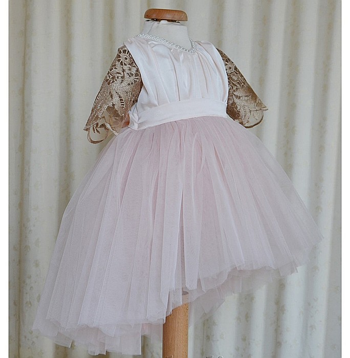 Rochita roz de botez pentru vara fete bebelusi, Maya- set elegant tull si dantela, 4 piese [2]