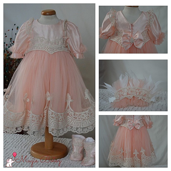 Rochite botez bebe- Rochita botez fetite ANAIS organza si dantela beige, 3 piese [6]