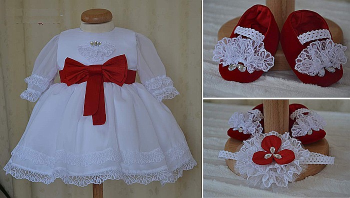 Rochite botez fete Princess in Red - set catifea rosie si dantela, 4 piese [2]