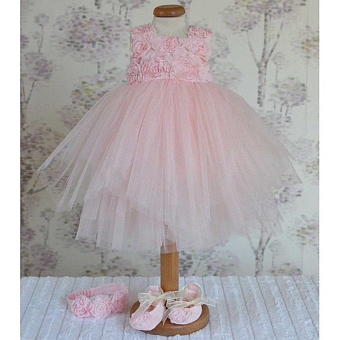 Rochite botez fete roz de vara cu trandafirasi, Rose Tiara [4]