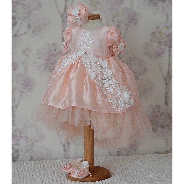 Rochite botez fetite bebe pentru vara din organza corai si dantela 3D, ELIZABETH [4]