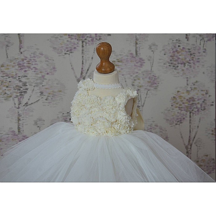 Rochite botez fetite - rochita alb-ivoire fete bebelusi de vara, 3 piese, IVOIRE TIARA [4]