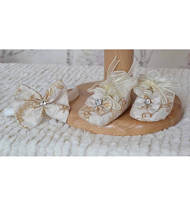 Rochite botez vara fetite - set GOLD din brocart auriu ocazii speciale, 3 piese [3]