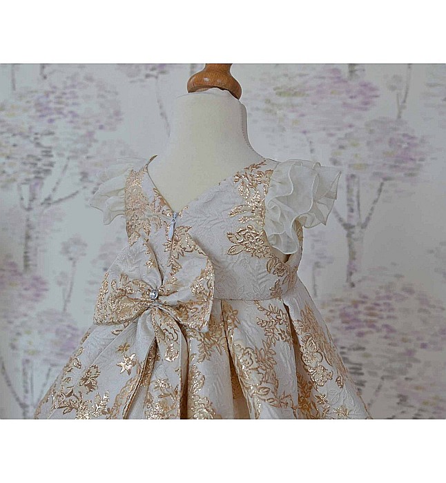 Rochite botez vara fetite - set GOLD din brocart auriu ocazii speciale, 3 piese [5]