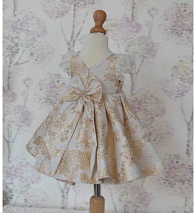 Rochite botez vara fetite - set GOLD din brocart auriu ocazii speciale, 3 piese [4]