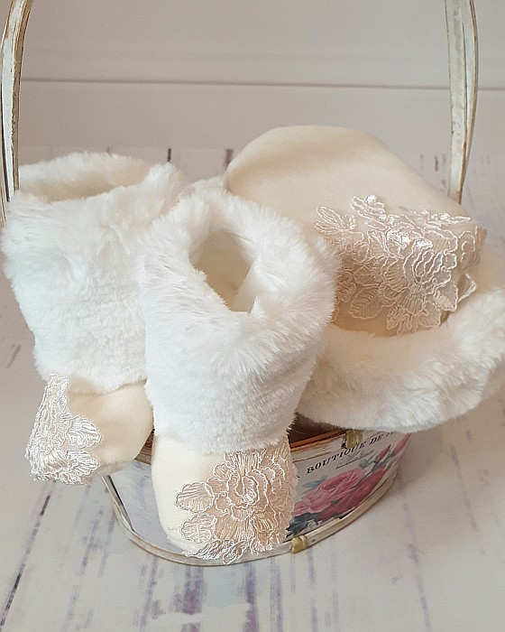 Set rochita palton de botez iarna fetite 5 piese, Antoinette [3]