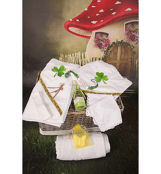 Trusou Botez Baieti Biserica verde cu lantisor de suzeta, TRIFOI [3]