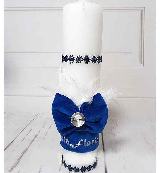 Trusou complet costum botez baiat albastru pentru vara Intense Blue, din catifea [5]