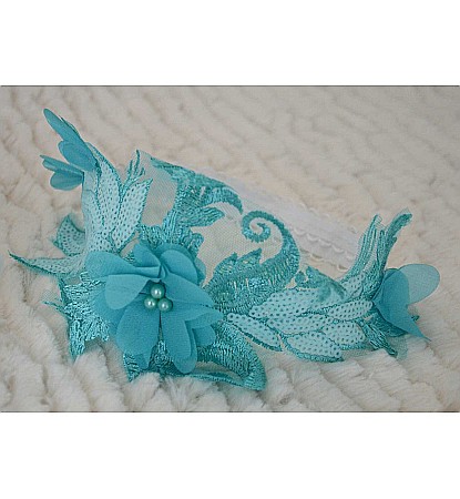 Accesorii hainute botez - Bentita dantela eleganta tourcoise de botez fetite, Blue Angel