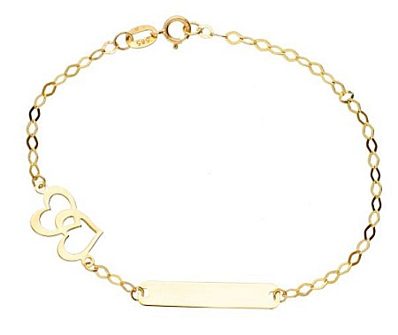 Bratari din aur - Bijuterii aur galben Bratara aur copii cu placuta si inimioare