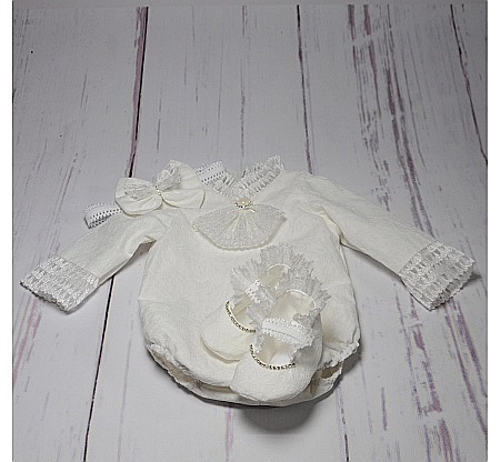Body alb si accesorii de botez fete pentru vara Yasmine, 4 piese [2]
