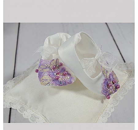 Accesorii hainute botez - Botosei de botez fetite cu matase si dantela mov, Annabelle