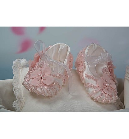 Accesorii hainute botez - Botosei eleganti dantela si perlute pentru botez fetite, La Storia