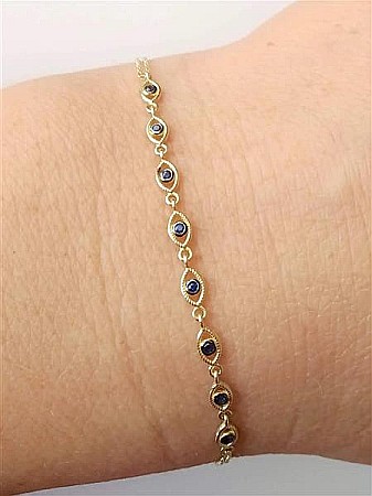Bratara de aur 14K mobila reglabila dama cu pietre albastre [0]