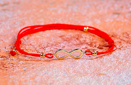 Bratara snur rosu reglabila, copii si adulti cu pandant din aur 14k Infinit 10 mm [0]