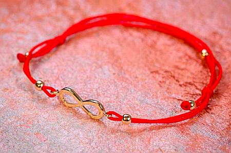 Bratara snur rosu reglabila, copii si adulti cu pandant din aur 14k Infinit 10 mm [1]