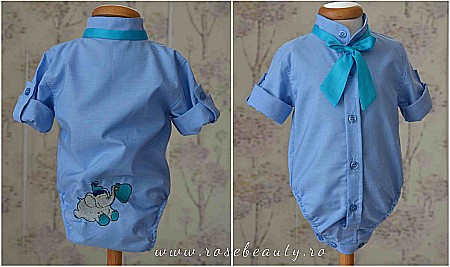 Costume Botez - Camasa body pentru costum botez baiat din bumbac, brodata cu un haios ELEFANTEL