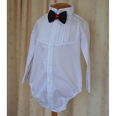 Costume Botez - Camasa botez baiat TOMMY din bumbac tip body, cu fine si elegante pliseuri pe piept