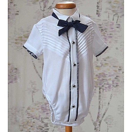 Costume Botez - Camasa pentru costum botez baiat EDY din bumbac tip body, cu fine si elegante pliseuri pe piept