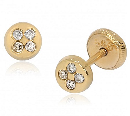 Cercei aur 14K bebelusi copii Cerculete 4mm cu 4 diamante [2]