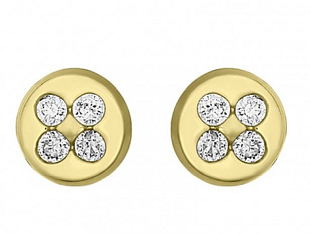 Cercei aur fete - Cercei aur 14K bebelusi copii Cerculete 4mm cu 4 diamante