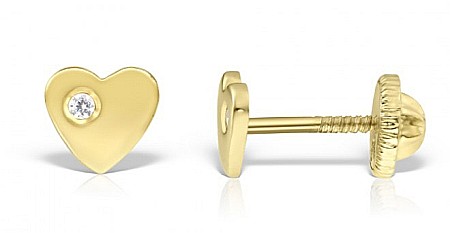 Cercei aur 14k bebelusi copii Inimioare mici cu diamant [1]