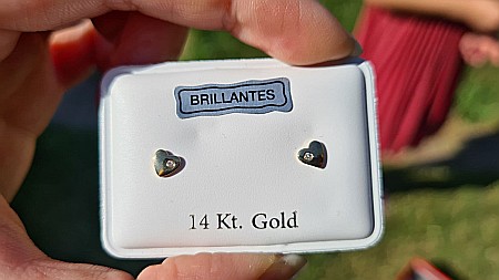 Cercei aur 14k bebelusi copii Inimioare mici cu diamant [4]