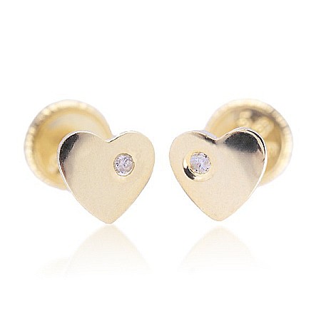 Cercei aur 14k bebelusi copii Inimioare mici cu diamant [5]