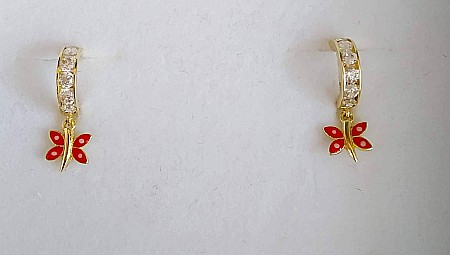 Cercei aur 14K bebelusi rotunzi 7mm cu pietre albe si fluturasi rosii [0]