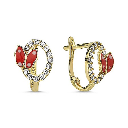 Cercei aur 14K copii si fete Fluturasi mari rosii si pietricele [0]