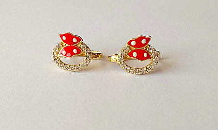 Cercei aur 14K copii si fete Fluturasi mari rosii si pietricele [1]