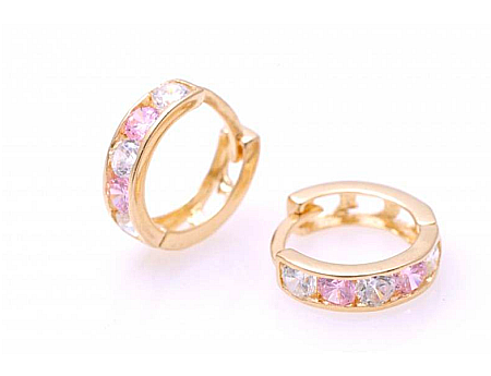 Cercei aur 14K nou nascuti bebelusi rotunzi tortite cu pietre roz deschis 7 mm [1]