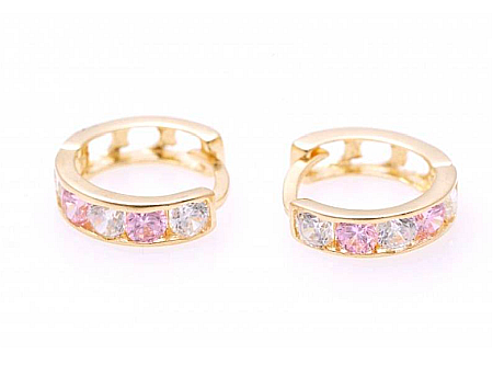 Cercei aur 14K nou nascuti bebelusi rotunzi tortite cu pietre roz deschis 7 mm [2]
