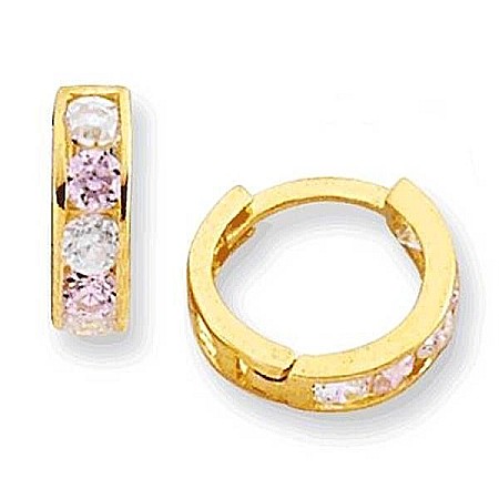 Cercei aur 14K nou nascuti bebelusi rotunzi tortite cu pietre roz deschis 7 mm [0]