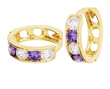 Cercei din aur - Cercei aur 14K rotunzi tortite bebelusi copii pietre mov 7mm