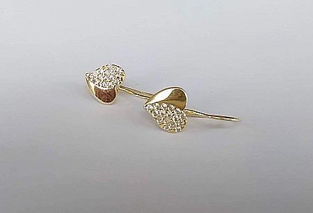 Cercei aur 14K Tortite fete copii Inimioare cu pietre albe 1.2 cm [0]