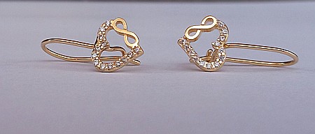 Cercei aur 14K Tortite fete copii Inimioare cu pietre albe 1.2 cm [0]