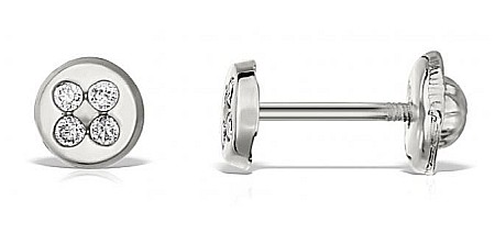 Cercei aur alb 14K bebelusi copii Cerc 4mm cu 4 diamante [1]