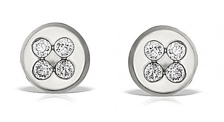 Cercei aur fete - Cercei aur alb 14K bebelusi copii Cerc 4mm cu 4 diamante